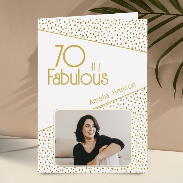 70 and Fabulous Gold Glitter Photo 70th Birthday  Card (Creator Uploaded)