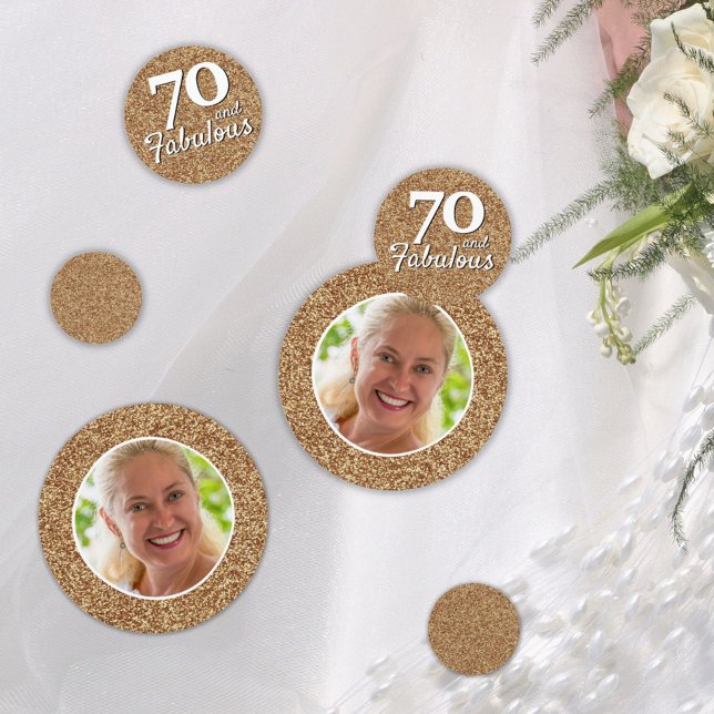 70 and Fabulous Gold Glitter Photo 70th Birthday Confetti (Creator Uploaded)