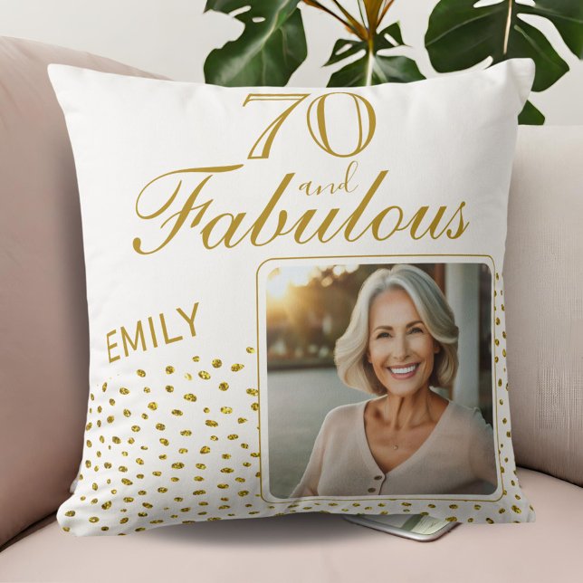 70 and Fabulous Gold Glitter Photo 70th Birthday Cushion (Creator Uploaded)