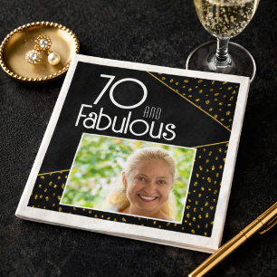 70 and Fabulous Gold Glitter Photo 70th Birthday Napkin