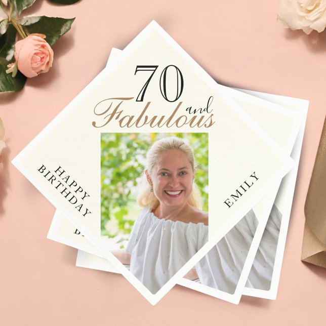 70 and Fabulous Ivory Elegant Photo 70th Birthday Napkin (Creator Uploaded)
