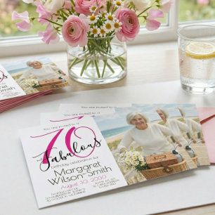 70 and Fabulous Photo Pink Black 70th Birthday Invitation