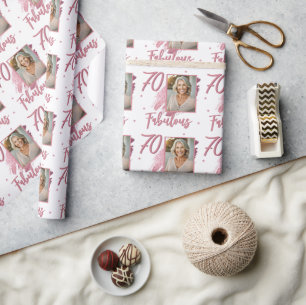 70 and Fabulous Pink Glitter Photo 70th Birthday Wrapping Paper