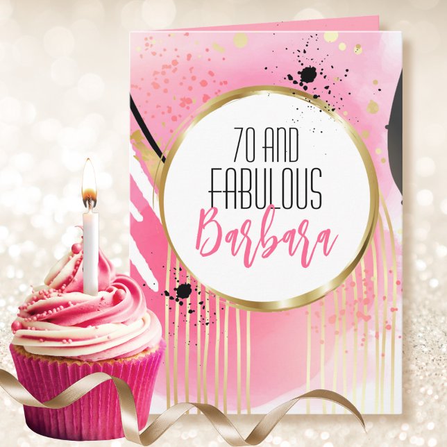 70 and Fabulous Pink Gold Black Modern Birthday Card (Creator Uploaded)