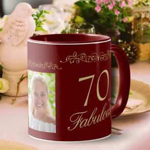 70 and Fabulous Red Ornament 70th Birthday Photo Mug
