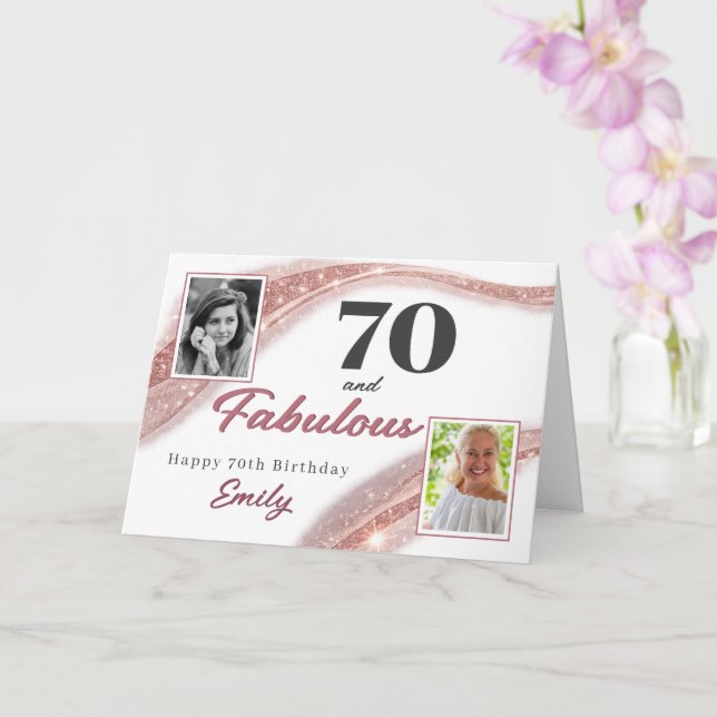 70 and Fabulous Rose Gold Photo 70th Birthday Card (Orchid)