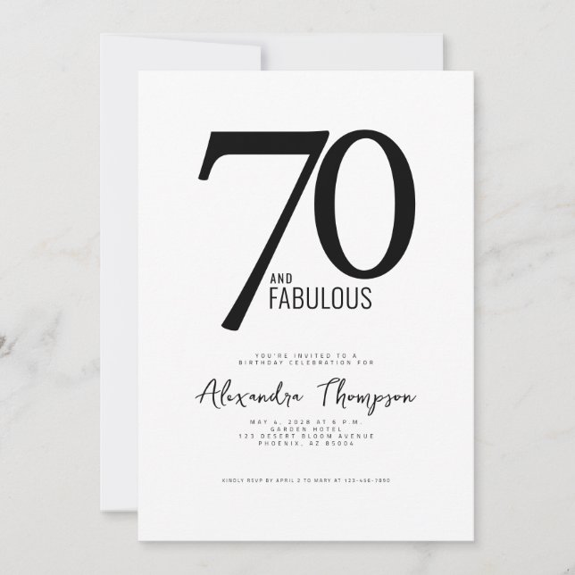 70 and Fabulous Script 70th Birthday Party Invitation (Front)