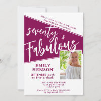 70 and Fabulous Script Magenta Photo 70th Birthday