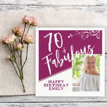 70 and Fabulous Script Photo Magenta 70th Birthday Napkin<br><div class="desc">70 and Fabulous Script Photo Magenta 70th Birthday Napkins. Trendy white script and white foliage with a custom photo. Make your own 70th birthday party paper napkins for her. Customise with the name and age and insert your photo into the template.</div>