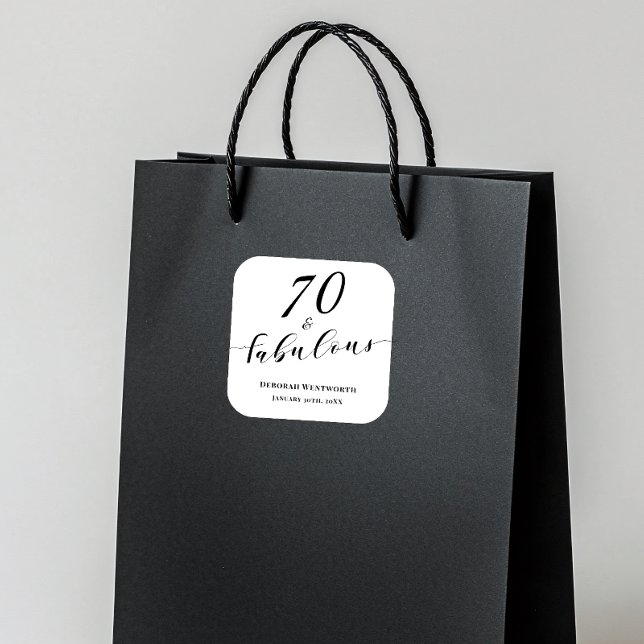 70 and Fabulous Seventy Birthday Elegant Script Square Sticker (Creator Uploaded)