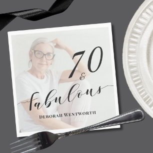 70 and Fabulous Seventy Birthday Script Photo Napkin