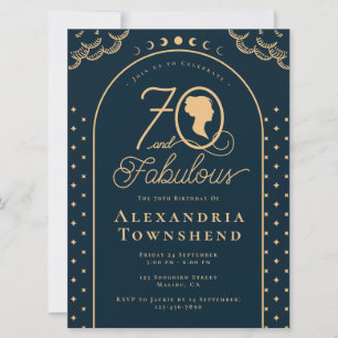 70 and Fabulous Vintage Blue Gold 70th Birthday Invitation