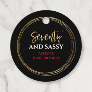 70 AND SASSY Birthday Black Gold Gift Tag