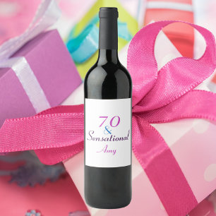 70 and Sensational 70th birthday pink personalise Wine Label