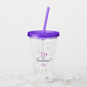 70 and Sensational Birthday Girly Personalise Acrylic Tumbler