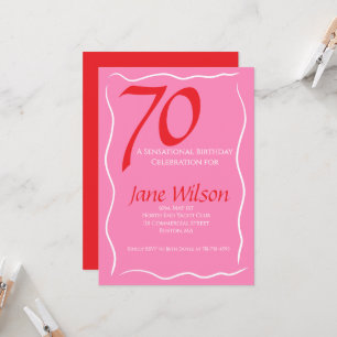 70 and Sensational Pink and Saffron Birthday Invitation