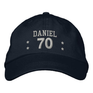 70 Birthday Custom Name RED SILVER V70A Embroidered Hat