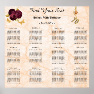70 Birthday Foil Balloon Alphabetical Seating Plan Poster