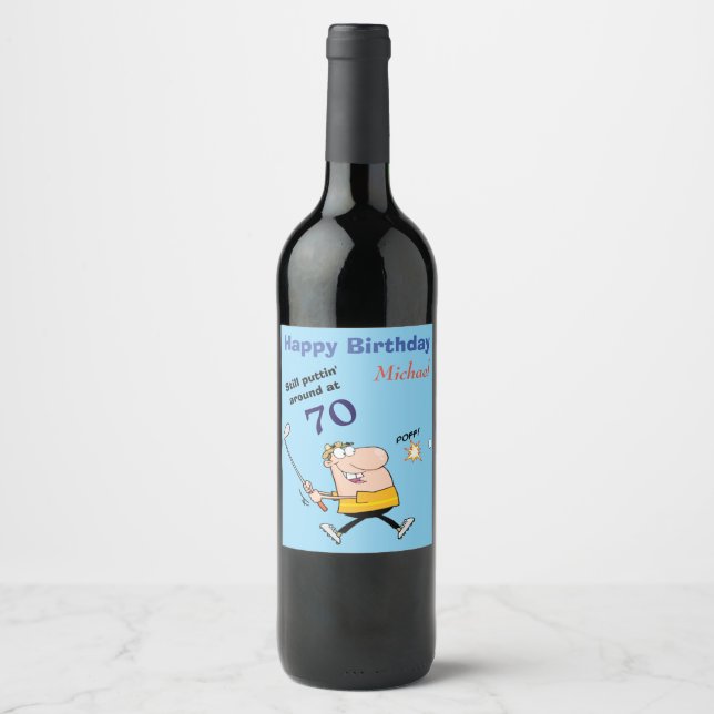 70 Birthday Golfer Wine Label (Front)