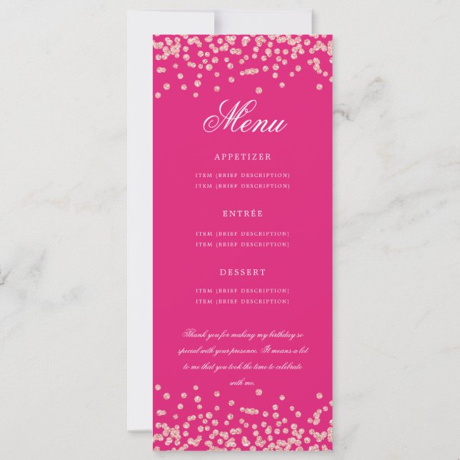 70 Birthday Program Menu Thank U Rose Gold Hot Pin Invitation (Back)