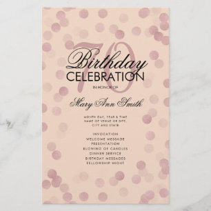 70 Birthday Program Rose Gold Confetti Menu Blush