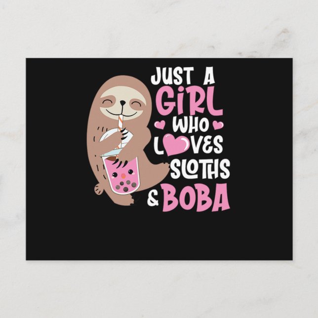 70.Boba Tea Just A Girl Who Loves Sloths Boba Invitation Postcard (Front)