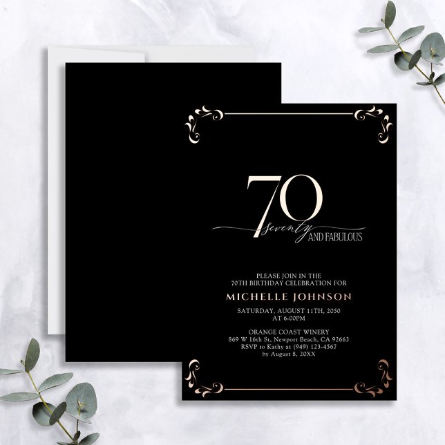 70 & Fabulous Black Rose Gold Calligraphy Birthday (Creator Uploaded)