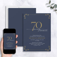 70 & Fabulous Blue & Gold Calligraphy Birthday