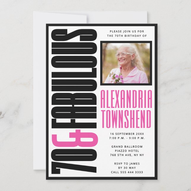 70 & Fabulous Bold Chic Typography 70th Birthday Invitation (Front)
