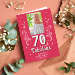 70 & Fabulous Foliage Magent 70th Birthday Photo Card<br><div class="desc">70 and Fabulous Foliage Magenta 70th Birthday Photo Card. 70 and fabulous text in trendy white script with a name and white foliage on a vivid magenta background. Personalise it with your photo,  your name and the age. Add your text inside the card or erase it.</div>