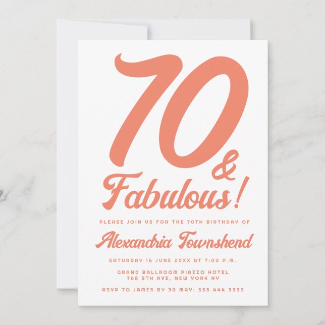 70 & Fabulous Orange Retro Script 70th Birthday  Invitation (Front)