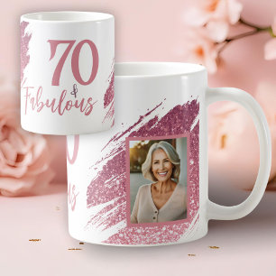 70 & Fabulous Pink Glitter 2 Photo 70th Birthday Coffee Mug