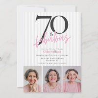70 & Fabulous Pink Script 3 Photo Birthday Party