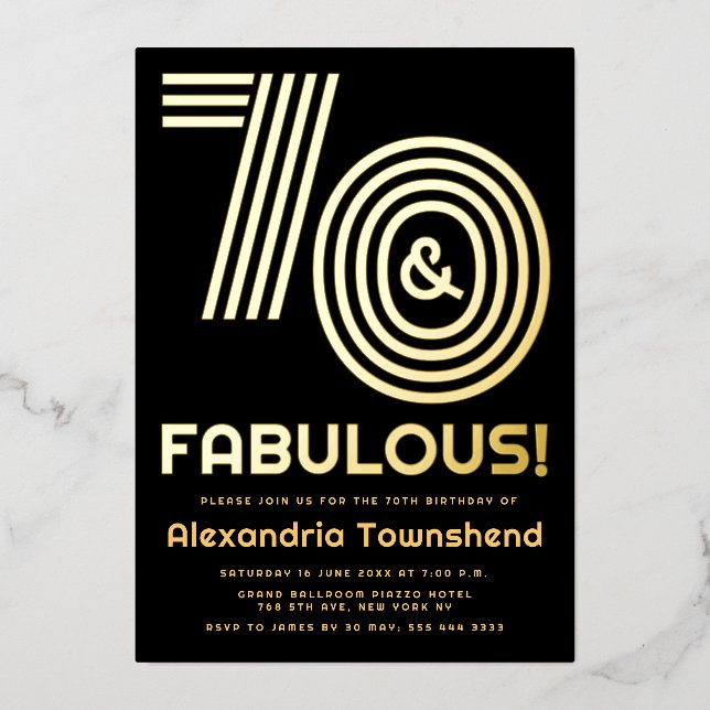 70 & Fabulous Retro Typography Gold 70th Birthday (Front)