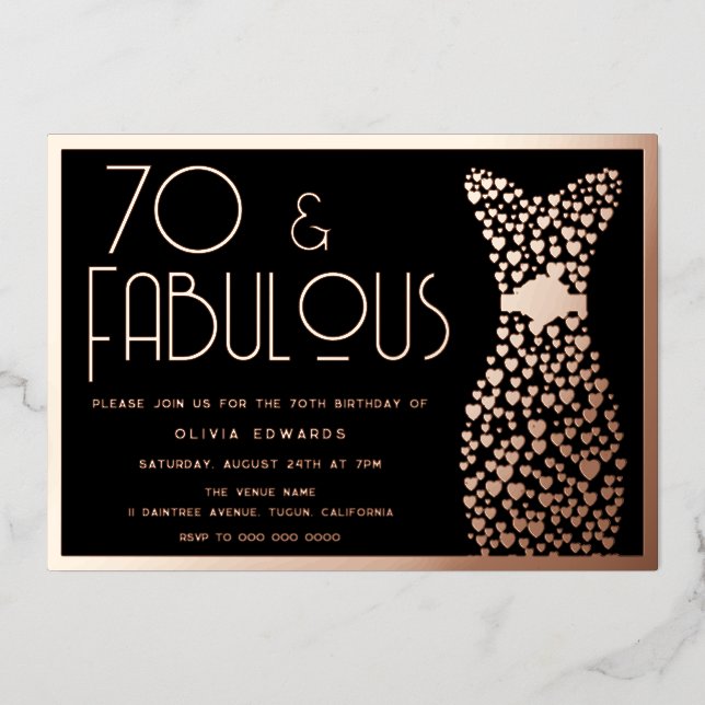 70 & Fabulous! Rose Gold & Black 70th Birthday  (Front)