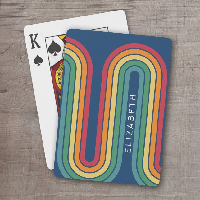 70 Inspired Line Art Blue Red Orange Yellow Arch Playing Cards (Retro Stripe Design - Personalized Playing Cards)