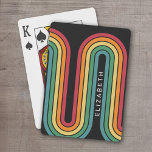 70 Inspired Line Art Blue Red Orange Yellow Arch Playing Cards<br><div class="desc">A bohemian curved design with a striped pattern and circular shapes in yellow,  orange and brick red sunset colours. A bold yet minimal design with an optional area to add text.</div>