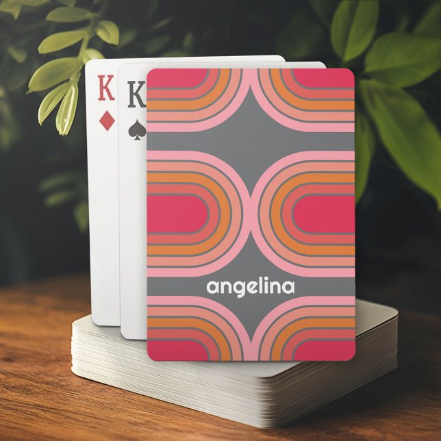 70 Inspired Line Art Sunset Red Orange Pink arch Playing Cards (Custom Playing Cards)