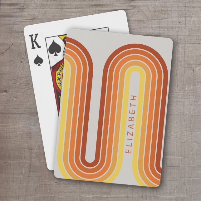 70 Inspired Line Art Sunset Red Orange Yellow Arch Playing Cards (Retro Stripe Design - Personalized Playing Cards)