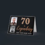 70 & Legendary 2 Photos 70th Birthday  Card<br><div class="desc">70 & Legendary 2 Photos 70th Birthday Card for Him with 2 Photos. Celebrate his milestone in bold style with this “70 & Legendary” 70th birthday card. Designed with a strong masculine look in black and bronze typography, this card is perfect for dads, grandpas, uncles, or friends. Easily personalise with...</div>