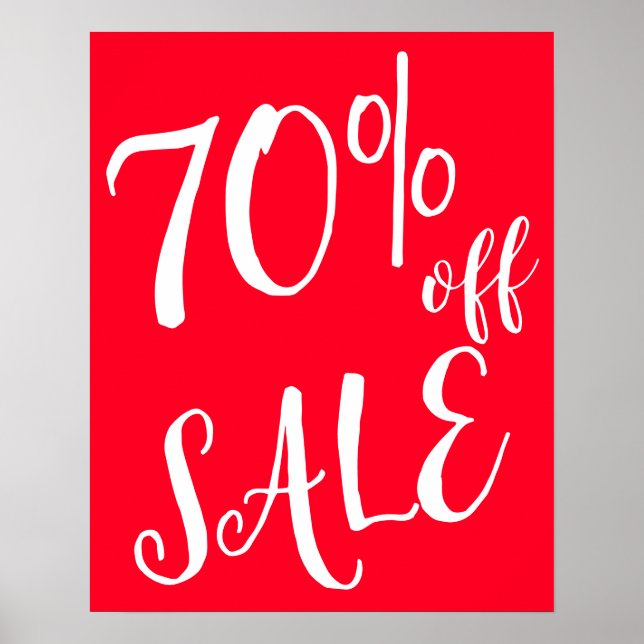 70% Off Sale Sign, Red Boutique Sale Sign, Retail Poster (Front)