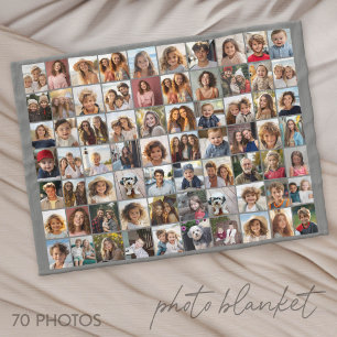 70 Photo Collage Grey - Custom Pictures Fleece Blanket