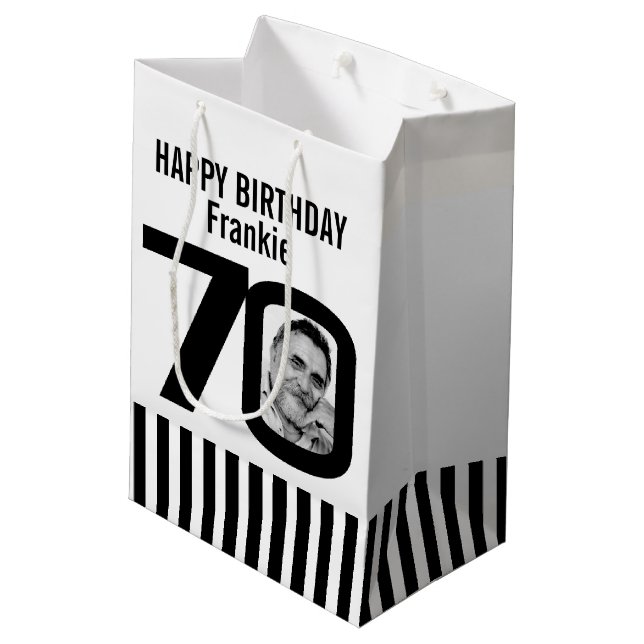 70 photo in the 0 black white birthday gift bag (Back Angled)