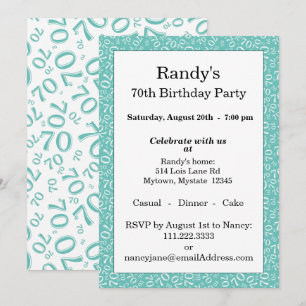 70 Random Number Pattern Teal/White 70th Invitation