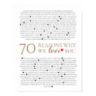 70 reasons why we love you 80th 60th birthday 50th