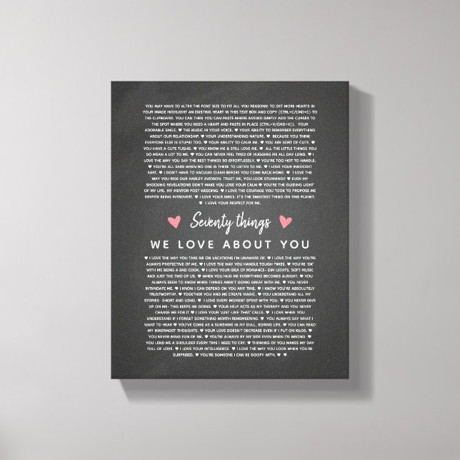 70 reasons why we love you birthday gift for him canvas print (Front)