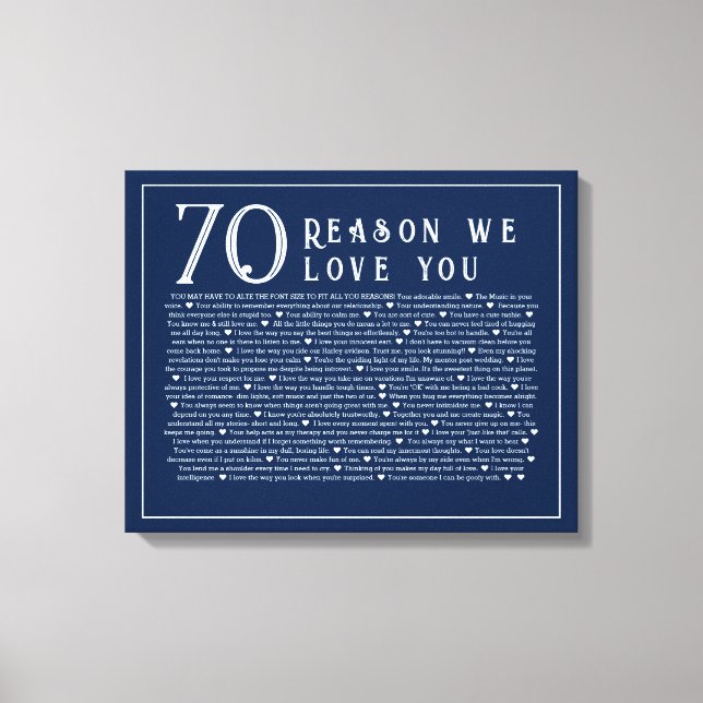 70 reasons why we love you canvas  print (Front)