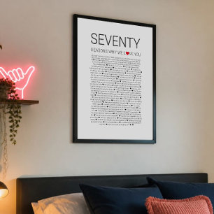 70 reasons why we love you wedding vow birthday poster