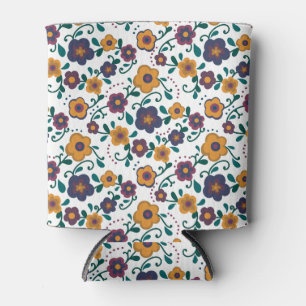 70’s Folk Art Ditzy Retro Daisy in Jewel Tones Can Cooler