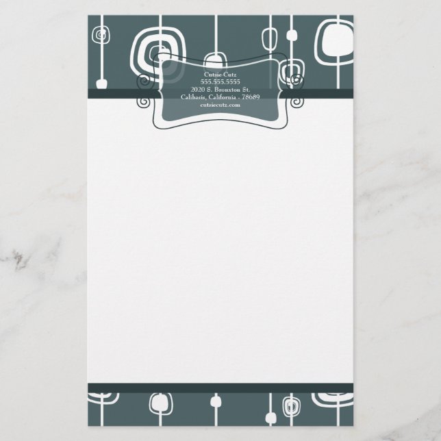 70’s Retro Blue Squares Letterhead Stationery (Front)